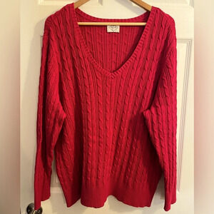 ❤️St John’s  Bay women cable knit sweater L or XL fucsia pink v neck rel…